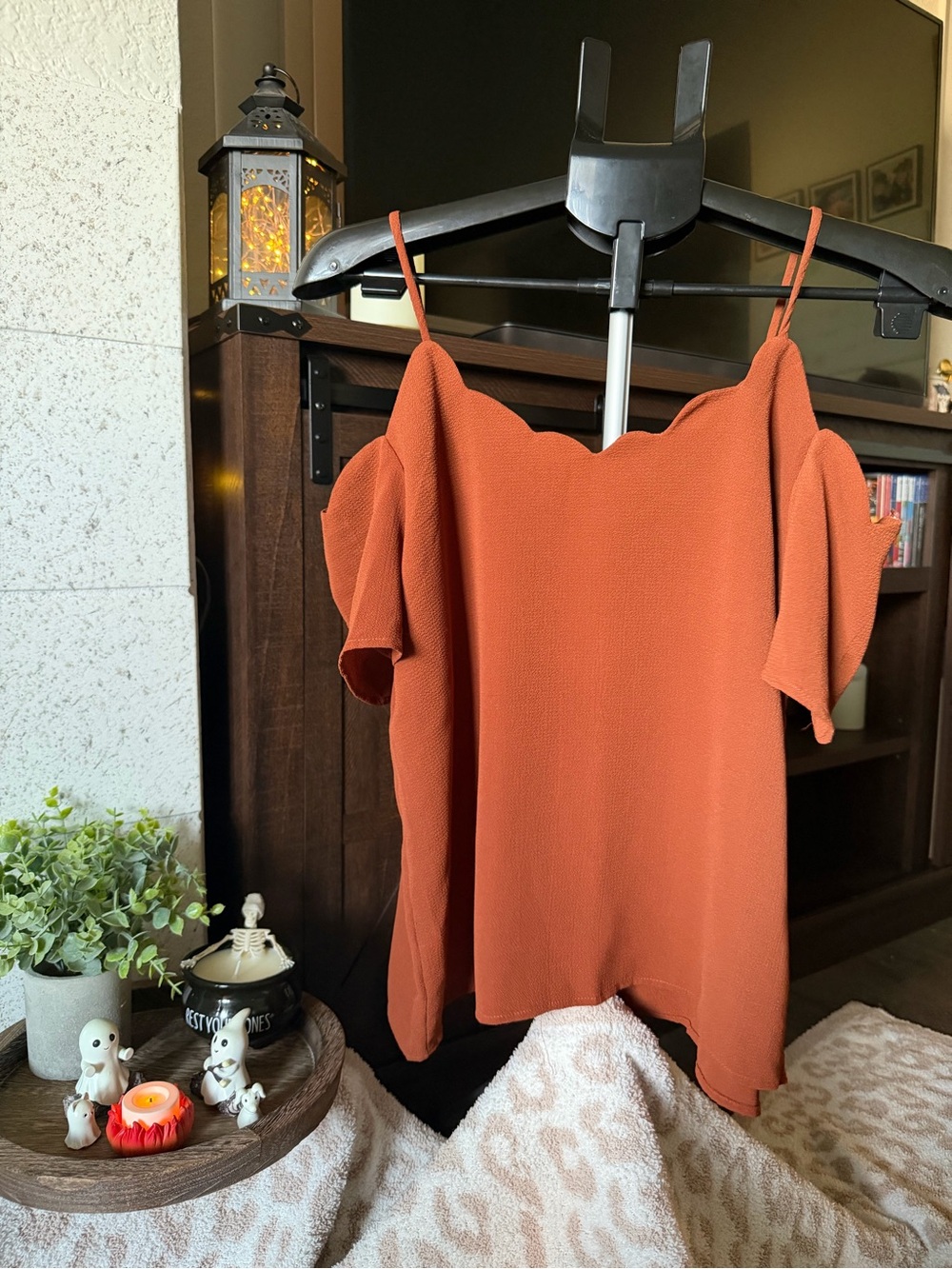 Monteau Rust Orange Cold-Shoulder Blouse (L)